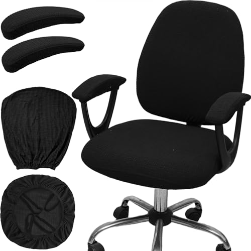 Melaluxe Black Office Chair Cover with Armrest Covers — Universal Stretch Desk Chair Slipcovers