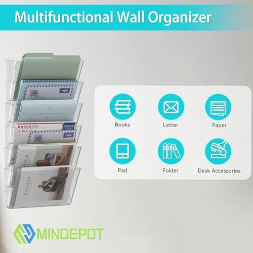 MINDEPOT 6 Pack Acrylic Wall File Organizer Clear Office Storage