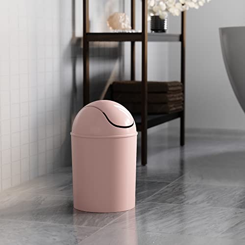 Pink Umbra 1.25 Gallon Mini Waste Can with Swing-Top Lid, Compact Trash Bin for Small Spaces