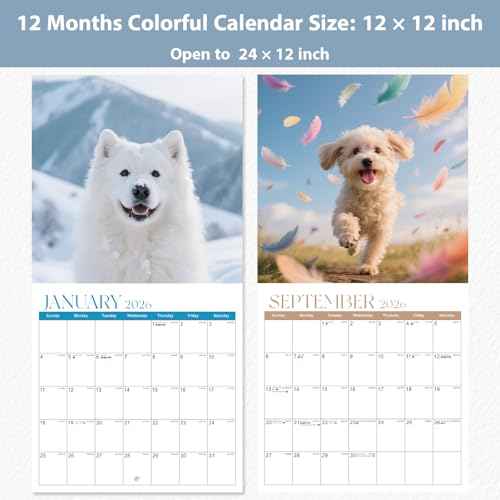 2026 Wall Calendar, Large Monthly Wall Calendar Dogs, Jan 2026 - Dec 2026, 12" x 24" (Opened), Hanging Planning Calendars for Family Home Office Supplies