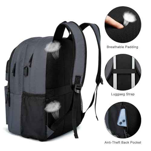 Backpack for Men & Women, Backpacks for School Teen Boys & Girl, Student Bookbag 17.3 inch Laptop Compartment with USB Charging Port for High Middle School, Black Travel Casual Bag