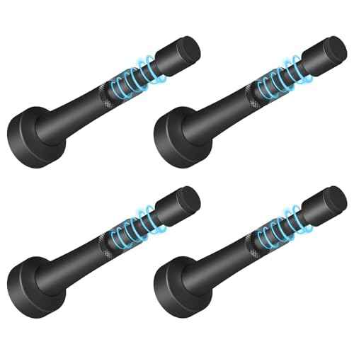 4Pcs Adjustable Door Stopper, 3.07-4.45in Aluminum Door Stoppers for Bottom of Door, Matte Black Door Stop for Wall with Silicone Tip, Screw & Adhesive Installation