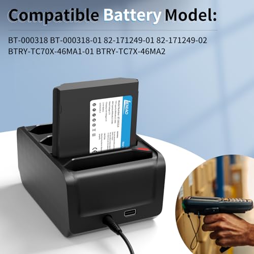 4 Slot Charging Cradle kit for Zebra TC77 TC70 TC75 Battery SAC-TC7X-4BTYC1 Barcode Scanners BT-000318 TC72 TC70X TC75X Battery Charger Station with Type-C Cable and Power Adapter (1)