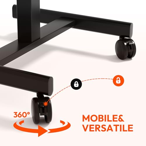 Gamork Carbon Fiber Black Standing Desk on Wheels, Pneumatic Height Adjustable, Mobile Home Office Desk