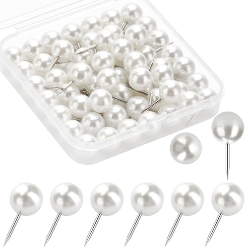 Pearl White 60 Pcs Push Pins Thumb Tacks for Bulletin Board & Corkboard – Wteehn