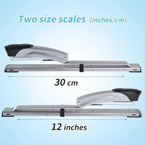 Long Reach Stapler,with 2000 Staples & Stapler Remover Full Strip£¬20-25 Sheet Capacity,with Built-in Ruler and Adjustable Locking Paper Guide, Silvery