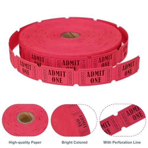 L LIKED 2000 Raffle Tickets,Single Rolls, Admit One,Consecutive Numbers Ticket for Events, Entry, Class Reward, Carnivals & Prizes- Red (1 of 4 Colors)