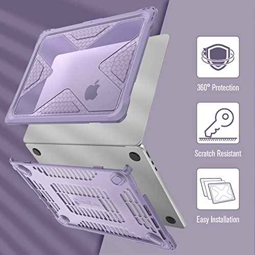 Fintie Case for MacBook Air 13.6 Inch A3240 A3113 A2681 (2022 2023 2024 2025 Release) - Heavy Duty Rugged Hard Shell Case Cover with TPU Bumper for MacBook Air 13 Inch M2 M3 M4 Chip, Lilac