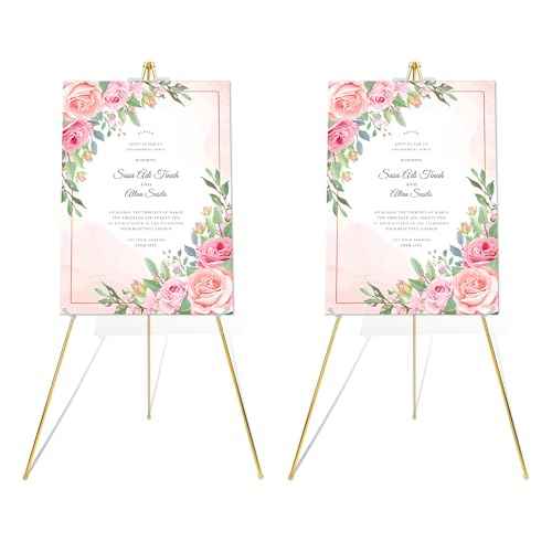 Easel Stand for Sign 63'' Art Easels for Display Wedding Welcome Poster Stand Portable Floor Metal Easel Gold 2 Pack