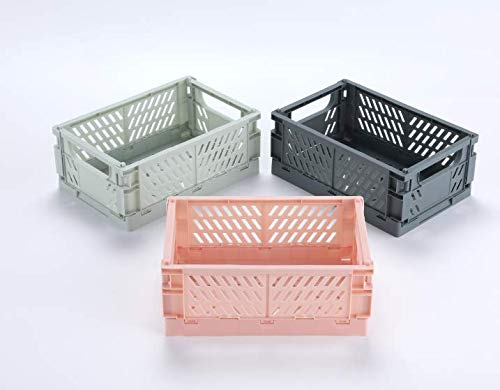 Fairstar Plastic Collapsible Crate Folding Storage Basket For Shelves , Stackable Container Organizing Bins For Storage For Home Office Kitchen Bathroom Grocery (Macaron Mix, M: 9.96*6.5*4.06in(3pcs)