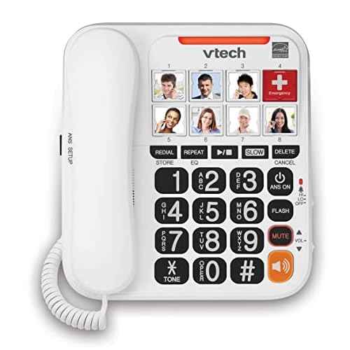 VTECH SN1127 Amplified Corded Answering System. 8 Photo Speed Dial, 90dB Ringer Volume, Big High-Contrast buttons, Audio Booster(+40db), Visual Ringer. Perfect for Seniors, Visually & Hearing Impaired