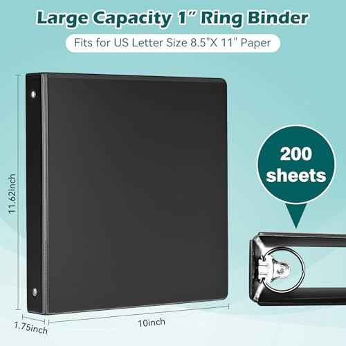 3 Ring Binder 1 Inch 12 Pack, 1" Clear View Round-Ring-Binder, PVC-Free,Holds for 200 Sheets 8.5" x 11" US Letter Size Paper, Durable Black Binders Perfect for Office,School and Home