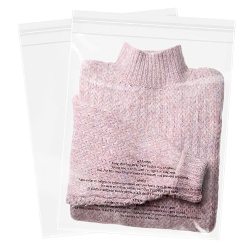 200 Pack 12x15 Inch Clear Poly Bags with Resealable Self-Sealing & Warning