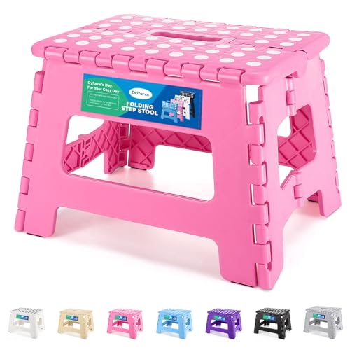 Pink Kids 9-Inch Folding Step Stool - Supports 300lbs for Toddlers & Children