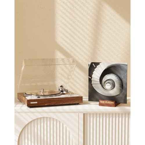 Now Playing Vinyl Record Holder Stand, Wooden Record Storage Stand for Album Display, Vinyl Accessories for LP Lovers, Solid Wood with Engraved Design