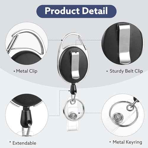 20 Pack Badge Reels Retractable ID Badge Holder with Carabiner Heavy Duty Badge Reel Clip and Key Chain for Work Office