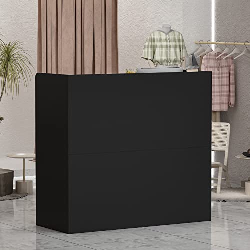 AIEGLE Reception Desk with Drawers & Storage Shelves, Black, 47.3" L x 18.3" W x 43.3" H