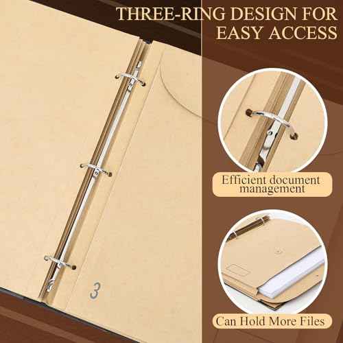 Marspark 3 Rings Folio Important Document Organizer with Labels, Family Document Organizer Binder, Expanding File Folder for Important Papers, Letters, Birth Certificates, Photos, Passports, Black