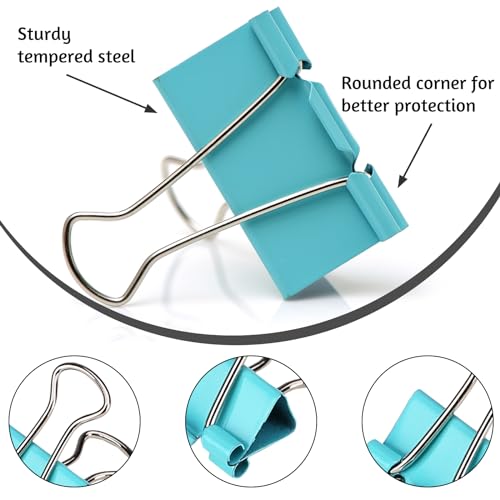 OWLKELA 24 Pack Binder Clips, 2-Inch Assorted Colors - Jumbo Steel Durable Clamps