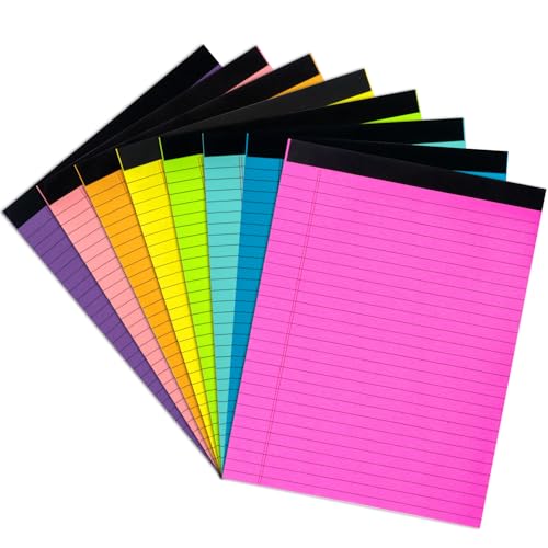 Colored Legal Pads 8.5 x 11 inches 8 Pack,70 GSM/19 LB Rainbow Wide Ruled Writing Pad High Brightness Neon Pads 8 Colors 30 Sheets Per Note pads for School,College,Office,Business-Large