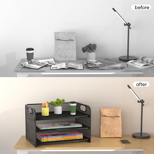 Black 3-Tier Mesh Letter Tray Organizer with Handles - Pack of 1
