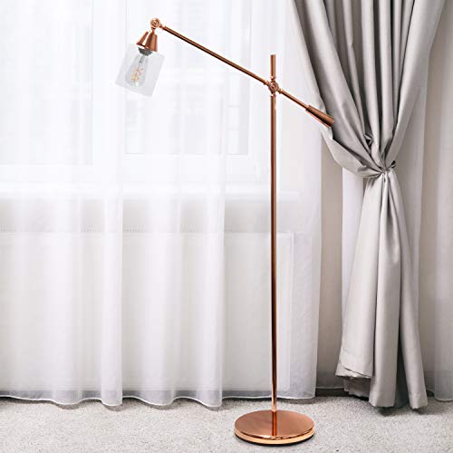 Elegant Designs LF1030-RGD Pivot Arm Glass Shade Floor Lamp, Rose Gold