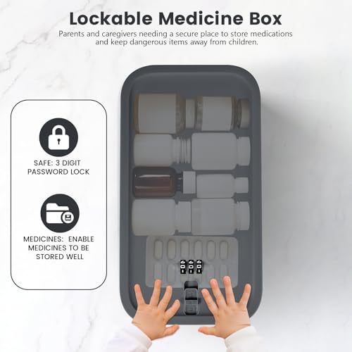 Seggmntree Gray Lockable Storage Box with Combination Code - Safe for Medication, Snacks, and Phone Jail