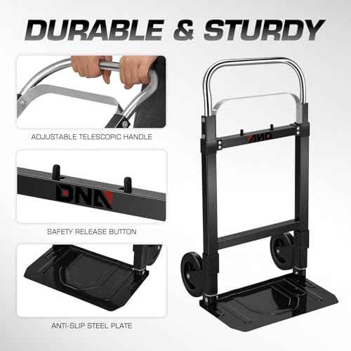 DNA MOTORING Folding Hand Truck Dolly Cart, 200lbs Capacity Foldable Dolly Cart for Moving Heavy Loads, Collapsible Hand Truck Trolley, w/Telescopic Handle, Black, TOOLS-00740