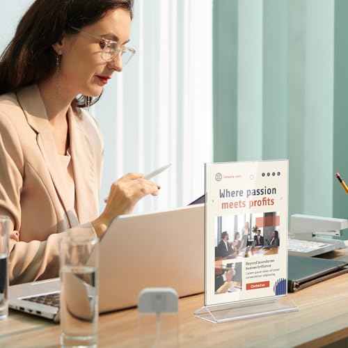 MaxGear Acrylic Sign Holder Table Card Display 5 X 7 inches Clear Sign Display Holder Plastic Table Menu Stand Double Sided Ad Picture Frame for Office, Home, Store, Restaurant, 12 Pack