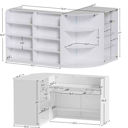 PAKASEPT Reception Desk with Counter for Retail & Checkout,Modern Front Reception Counter with Drawers & Open Shelves,L-Shaped Retail Counter with Storage for Countertop,Beauty Salon,Shop,Bar,White