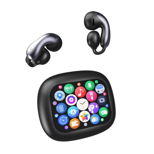 KOUO Black Clip-On Translation Earbuds with LCD Touch Screen for Travel & Study
