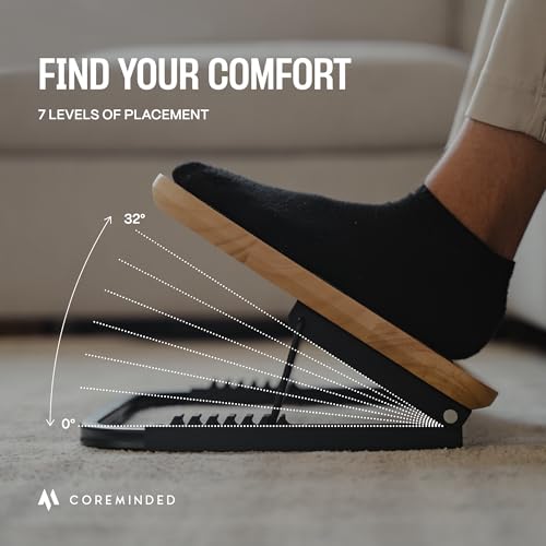 Adjustable Under-Desk Walnut Foot Rest - 7-Angle Ergonomic Foot Stool by COREMINDED