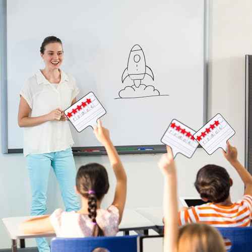 Jetec 16 Pcs Magnetic Paddle Set Education Dry Erase Double Side Handheld Answer Board with Dry Erase Markers Phonemic Awareness Phonics Supplies (Star Shaped Counters)