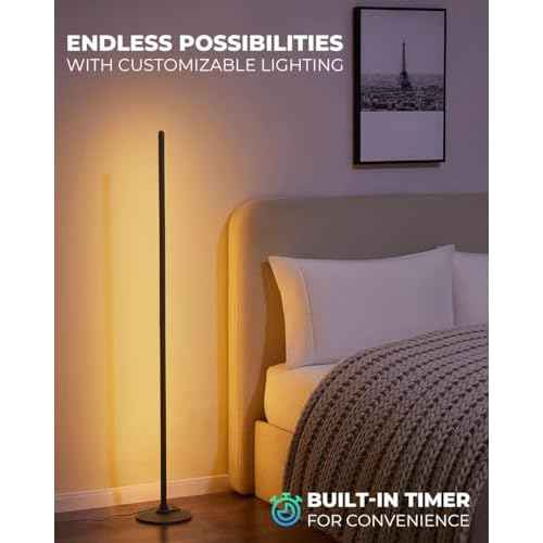 MYZI LED Floor Lamp, RGB Corner Lamp, Smart Corner Floor Lamp with Remote, Alexa, and App Control, Dimmable Lamp with Music Sync