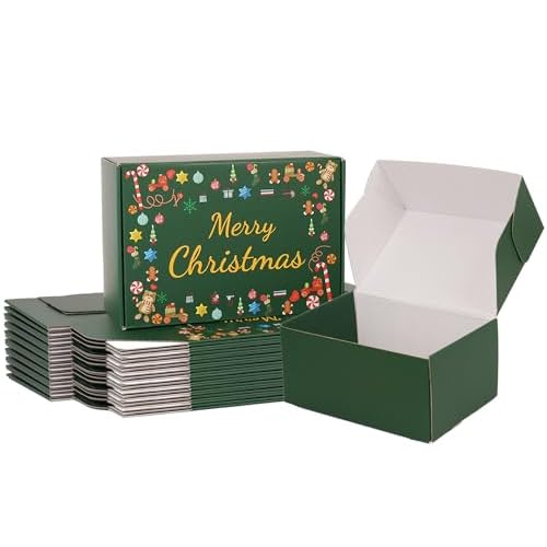 Christmas Shipping Boxes Medium 9x6x4 Inches, 30 Pack Green Christmas Gift Boxes with Lids, Cardboard Wrapping Box for Presents, Packaging, Mailing, Small Business