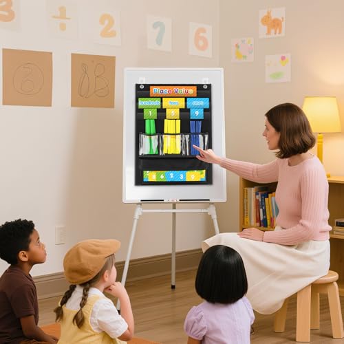 Black Place Value Pocket Chart & Counting Caddie for Classroom, 13x18 Inches