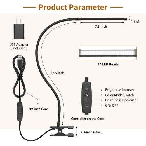 iZELL Desk Light [2-Pack] LED Desk Lamp with Clamp [77 LEDs with 3 Color Modes & 10 Brightness Levels] Flexible Gooseneck Book Light, Easy Clip-on Reading Light