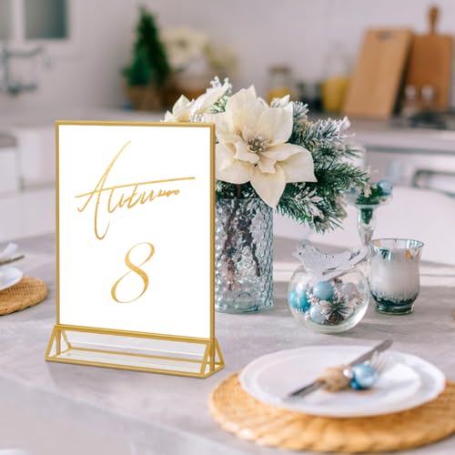 PPH-Sisy Acrylic Sign Holder 8.5x11 Double Sided Display Stand Gold 4 Pack