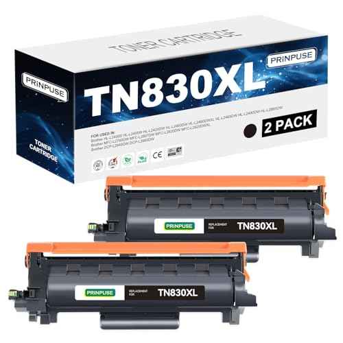 TN830 Toner Cartridge High Yield Replacement for Brother Toner TN830 TN830XL Used with Brother Printer HL-L2460DW DCP-L2640DW HL-L2480DW HL-L2400D HL-L2405W MFC-L2820DW, 2 Black TN-830XL