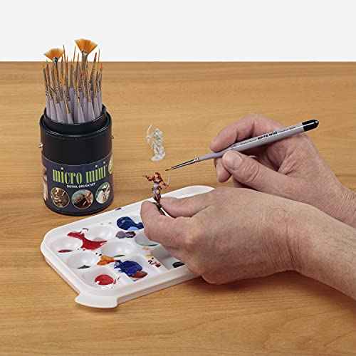 Creative Mark 30 Piece Micro Detail Paint Brush Set, Mini Paintbrushes for Acrylic, Watercolor, Oil, Face, Nail, Scale Model Painting & Line Drawing, Vegan Leather Case Included