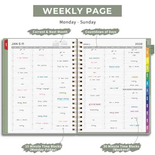 EMSHOI 2026 Appointment Book, A4 15-Minute Hourly Planner, JAN 2026 - DEC 2026, Daily Weekly Monthly, 100GSM Thick Paper, PVC Cover, Colorful Tabs - for Work, School, Salon Scheduling
