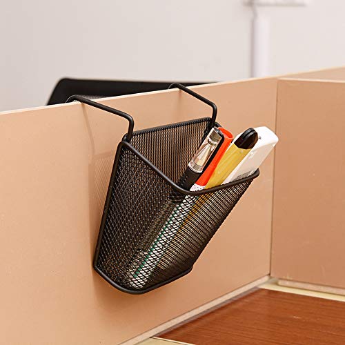 Chris.W 2Pack Office Cubicle Accessories, Black Wire Mesh Hanging Pen Organizer Pencil Holder for Cubicle Partition Home Office, Markers, Glue, Stapler, Memo, Remote Controller Storage Baskets (Black)