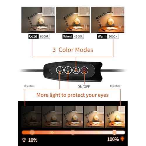 10X Magnifying Glass with Light and Clamp, Real Glass Lens Magnifier Lamp with 3 Color Modes & 270¡Æ LED Light, Dimmable Hands-Free Desk Clamp Lamp for Crafts, Reading, Painting, Repairing