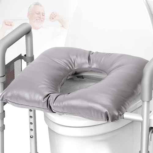 Bedside Commode Soft Cushion for Seniors, Thick Pad PU Cover with Fixing Straps for Commode Chair, Washable Toilet Seat Cushion Warmer for Elderly Adults