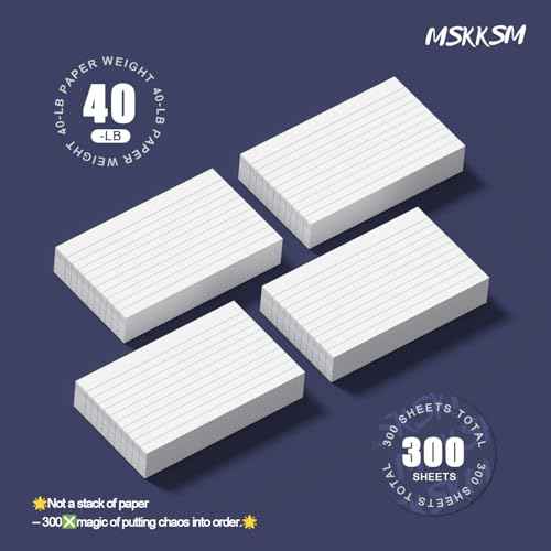 Index Cards 3x5 Inch - 300 Pack, Ruled Index Flash Cards for Studying, Lined Index Note Cards 3x5 Flashcards, Notecards 3 x 5 Lined Small Index Cards Ruled White 3x5 Cards for Office, School, Home
