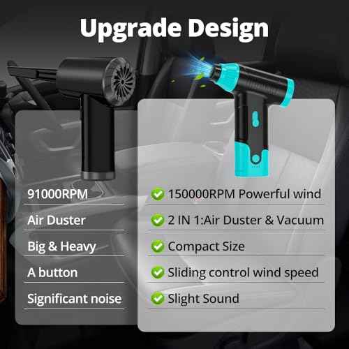 Compressed Air Duster Keyboard Cleaner - Electric Air Blower Cleaning Kit 150,000 RPM Mini Blower Spray to Dust Off Car, PC, Keyboard, Vacuum (Green)