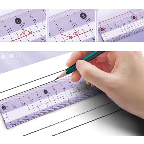 Purple Geometry Set with Compass & Rulers for Drawing - 8 Pcs
