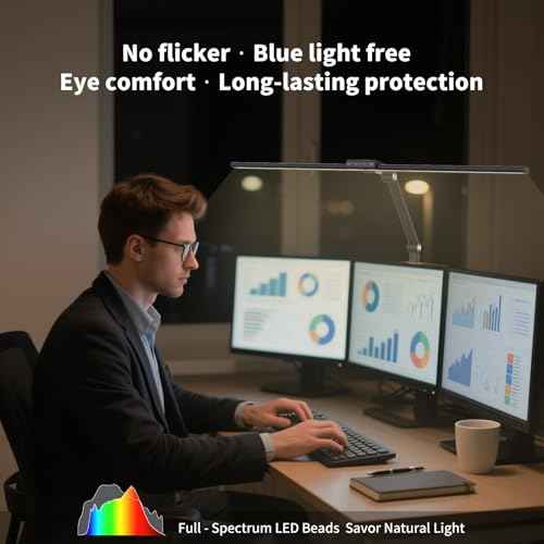 DS521SA Full Spectrum Desk Lamp ? Sun Lamp 18W Eye-Care Table Light, CRI£¾95, 4000K Color Temp, Stepless Dimming, Flicker-Free, Low Blue Light, Touch & Remote Control, for Study & Office