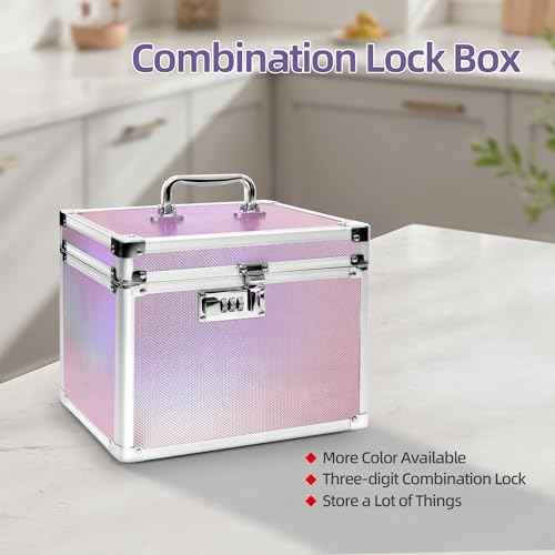 Medication Combination Lock Boxes with Code for Personal Items, Medicine Lockbox for Documents 10 x 7.25 x 7.75 Inches Colorful Aurora