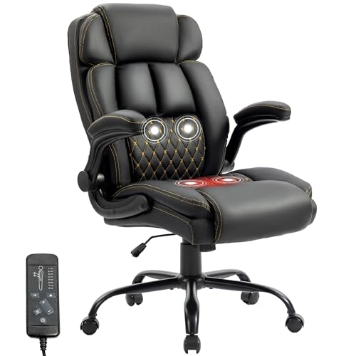 BIGGARSIT Massage Office Chair 500LBS Ergonomic Rocking Big & Tall with 4-Point Vibration & Heat, Black